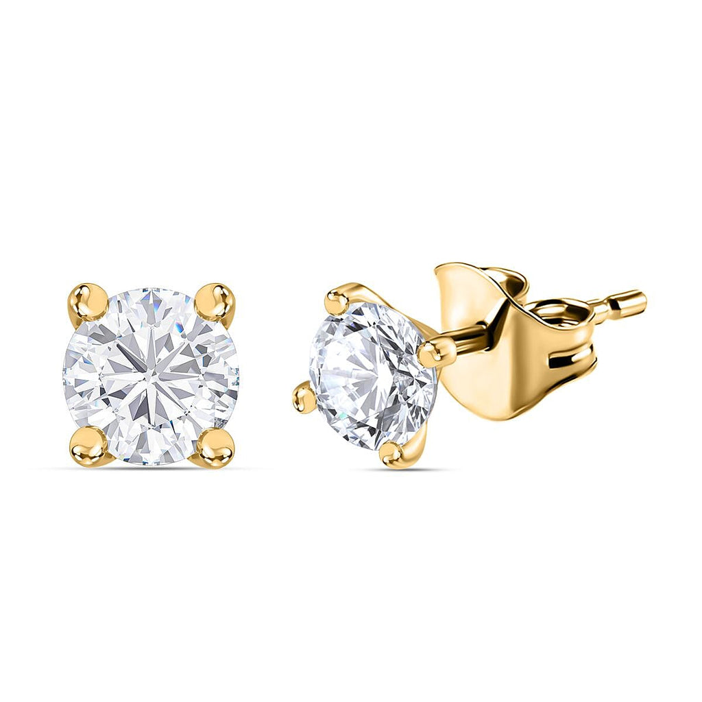 Faceted Moissanite Solitaire Stud Earrings with Push Back  in 18K Vermeil Yellow Gold Plated Sterling Silver