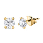 Faceted Moissanite Solitaire Stud Earrings with Push Back  in 18K Vermeil Yellow Gold Plated Sterling Silver
