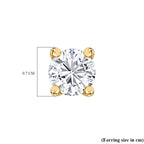 Faceted Moissanite Solitaire Stud Earrings with Push Back  in 18K Vermeil Yellow Gold Plated Sterling Silver
