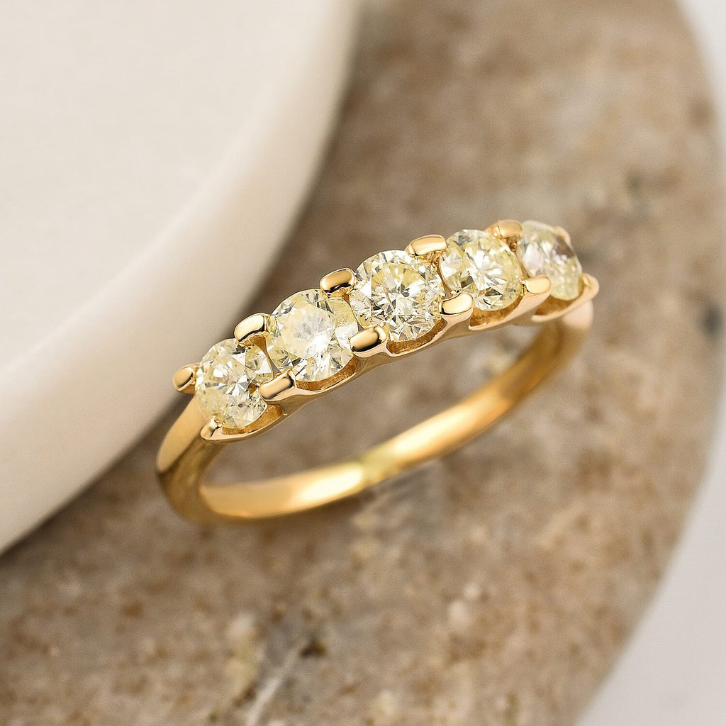 14K Yellow Gold SGL Certified Natural Yellow Diamond (I1-I2) 5 Stone Ring 1.00 Ct.