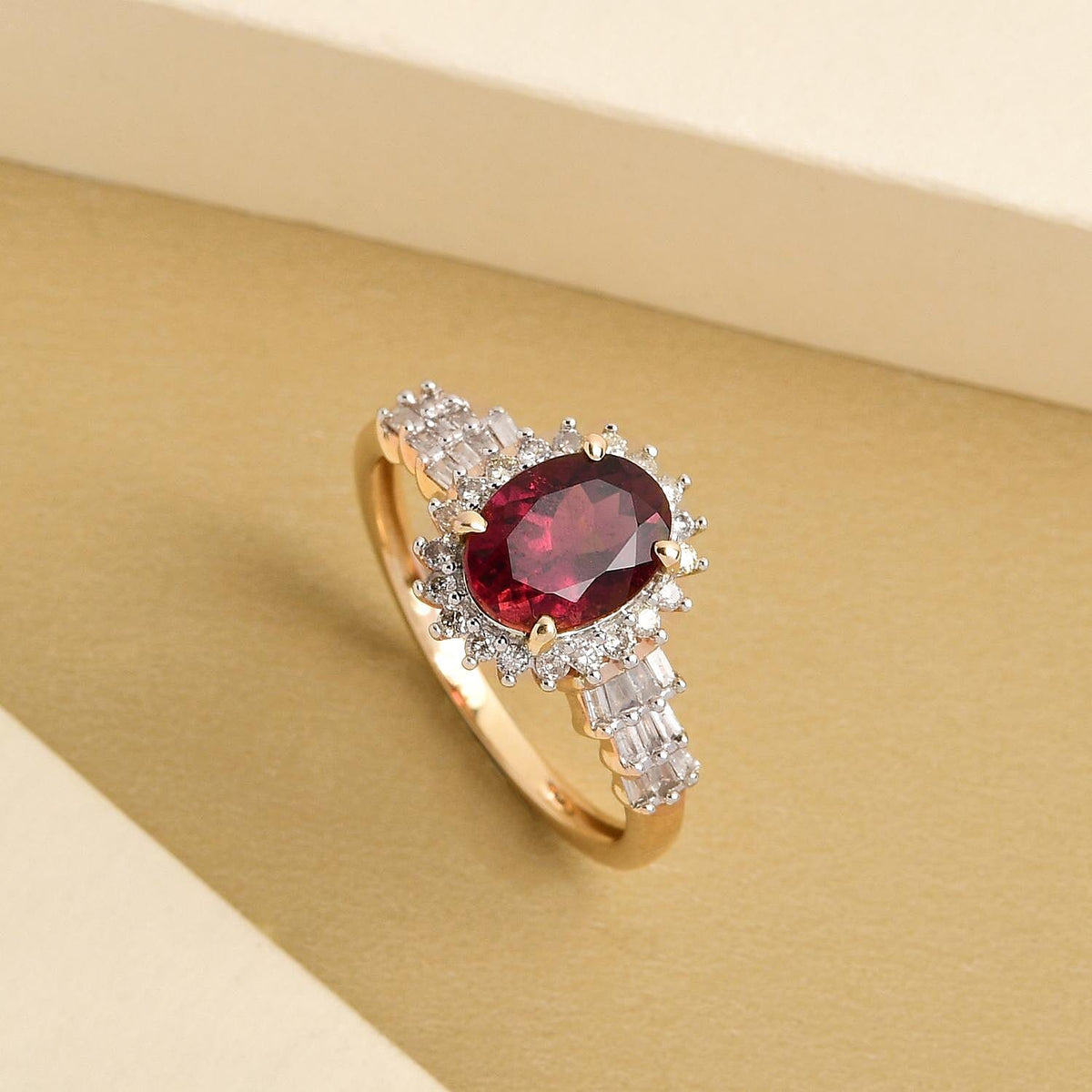 Monster Deal - 9K Yellow Gold AA Rubellite Halo Ring with Diamond Ring 1.57 Ct. 7020350 2