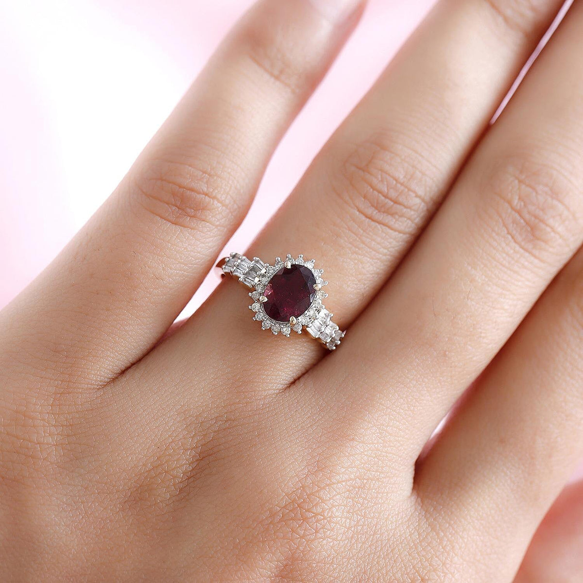 Monster Deal - 9K Yellow Gold AA Rubellite Halo Ring with Diamond Ring 1.57 Ct. 7020350 3