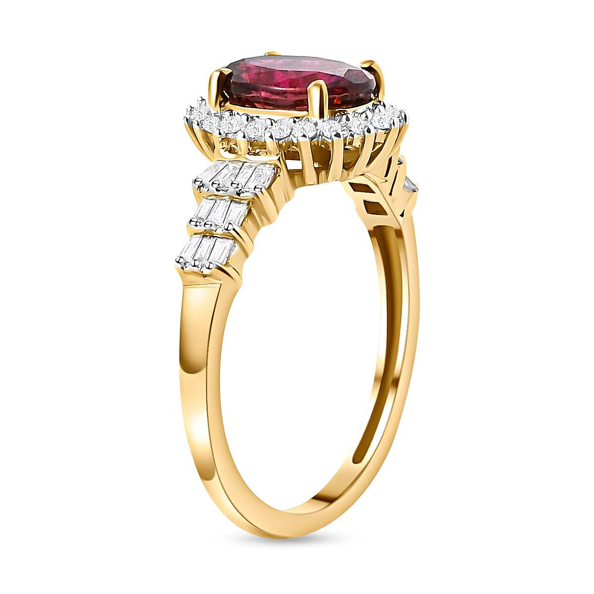 Monster Deal - 9K Yellow Gold AA Rubellite Halo Ring with Diamond Ring 1.57 Ct. 7020350 4