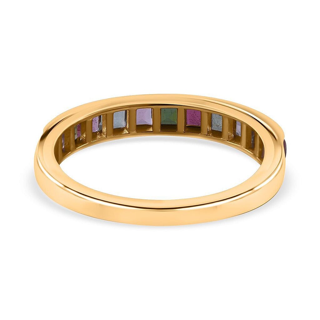 9K Yellow Gold Moissanite Multi Turmaline Half Eternity Ring 1.00 Ct.