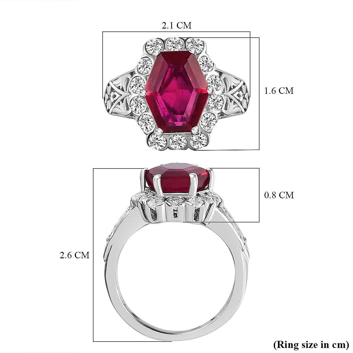 African Ruby and Natural Zircon Halo Ring in Platinum Overlay Sterling Silver 6.16 Ct. 7263106 11