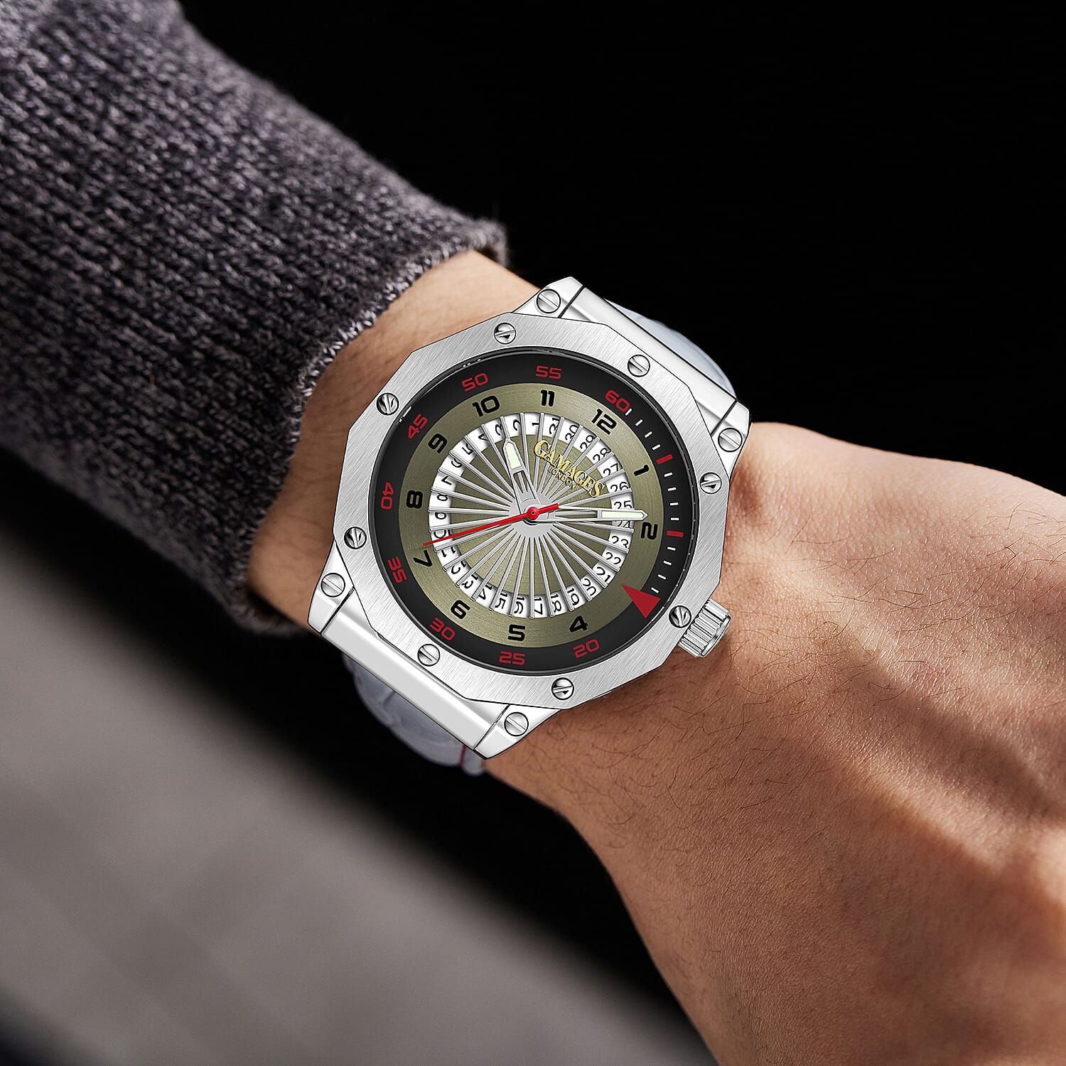 Monster Deal - Gamages Of London Compass Mens Watch with Grey Colour Leather Strap 7260709 1