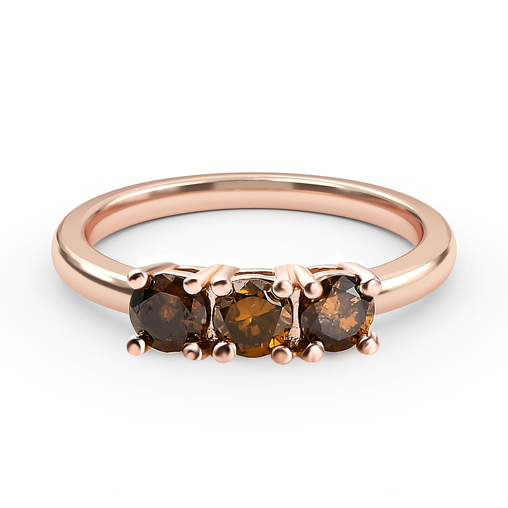 Close Out- Red Diamond Triology Ring in Vermeil Rose Gold Plated Sterling Silver 0.50 Ct.