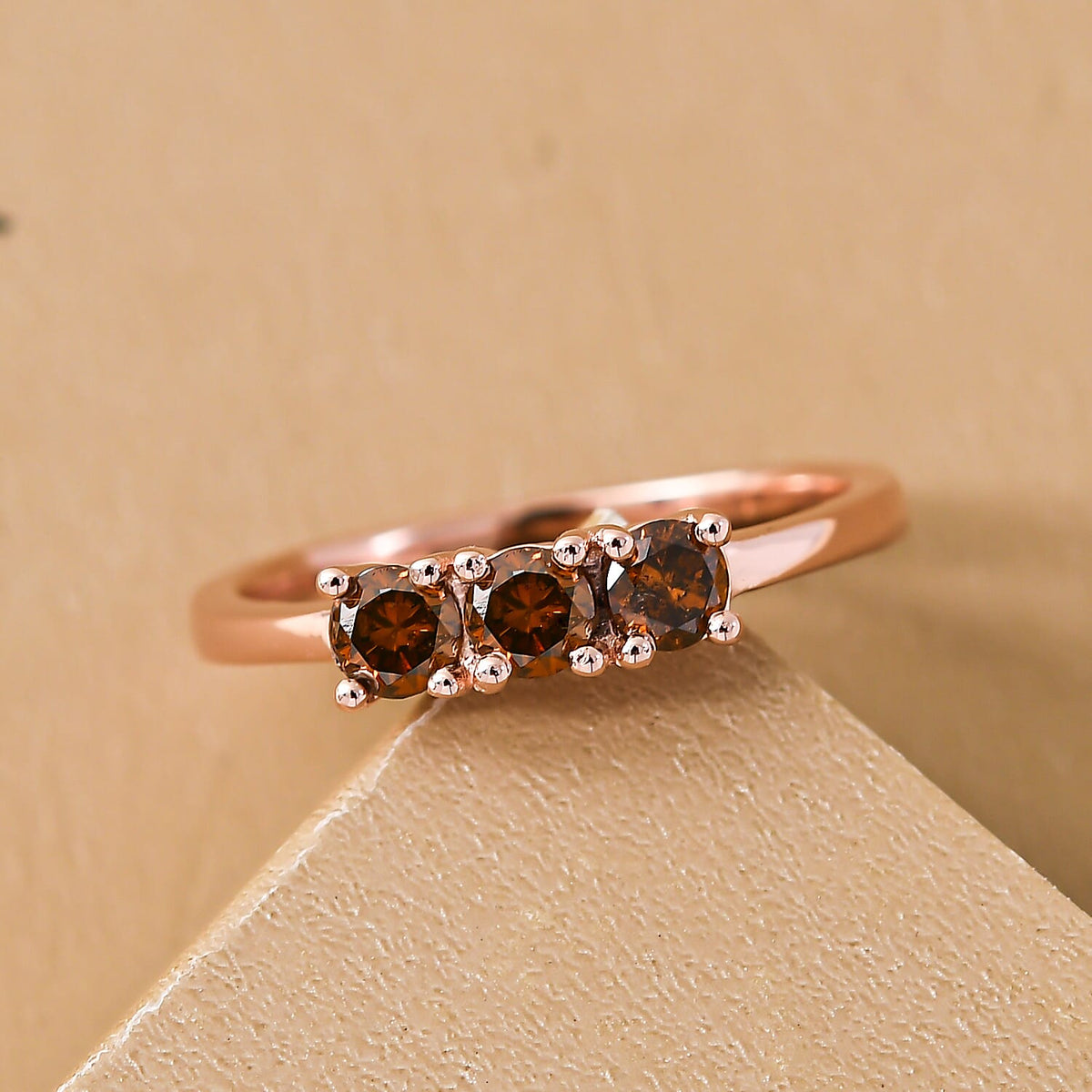 Monster Deal - Red Diamond Trilogy Ring in Vermeil Rose Gold Sterling Silver 0.50 Ct. 7072560 1