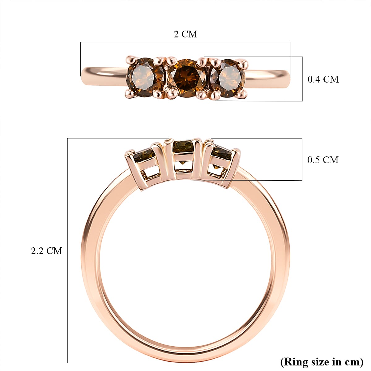 Monster Deal - Red Diamond Trilogy Ring in Vermeil Rose Gold Sterling Silver 0.50 Ct. 7072560 5