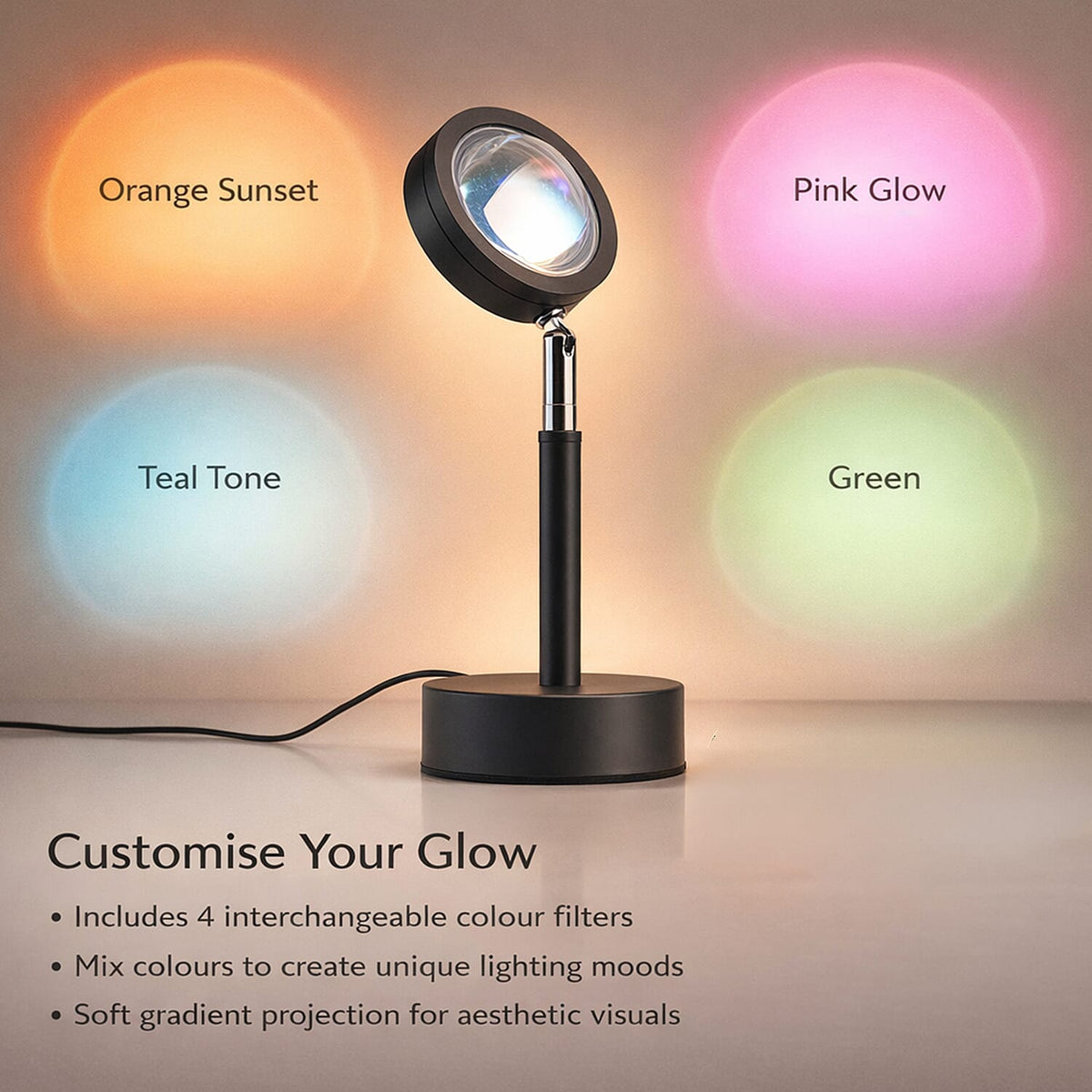 Mood Projection Sunset Lamp With 4 Colourful Film Filters - May Improve Sleep Quality 8094370 2
