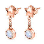 Premium Rainbow Moonstone Dangle Earrings in 18K Rose Gold Vermeil Plated Sterling Silver 1.31 Ct.