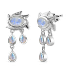 Moon Glow Moonstone Dangle Earrings with Push Back in Rhodium Overlay Sterling Silver 2.40 Ct