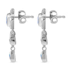 Moon Glow Moonstone Dangle Earrings with Push Back in Rhodium Overlay Sterling Silver 2.40 Ct