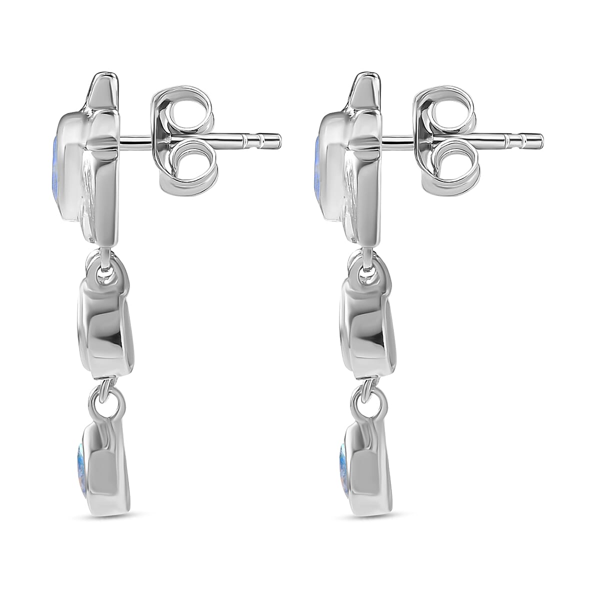 Moon Glow Moonstone Dangle Earrings with Push Back in Rhodium Overlay Sterling Silver 2.40 Ct 7786784 4
