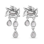 Moon Glow Moonstone Dangle Earrings with Push Back in Rhodium Overlay Sterling Silver 2.40 Ct