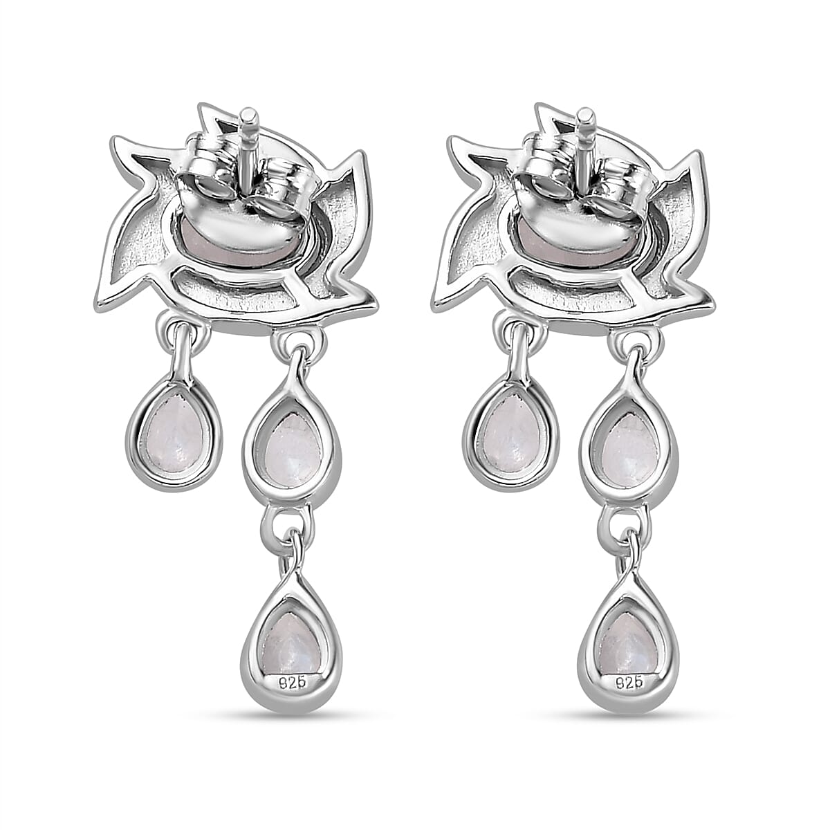 Moon Glow Moonstone Dangle Earrings with Push Back in Rhodium Overlay Sterling Silver 2.40 Ct 7786784 5