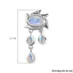 Moon Glow Moonstone Dangle Earrings with Push Back in Rhodium Overlay Sterling Silver 2.40 Ct