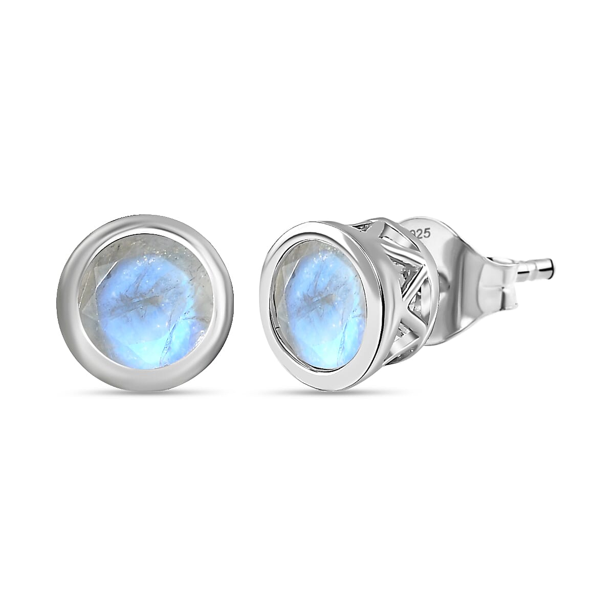 Moon Glow Stone Solitaire Stud Earrings in Rhodium Overlay Sterling Silver 1.648  Ct. 7781992 0