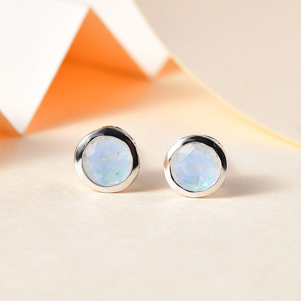 Moon Glow Moonstone Solitaire Earrings in Rhodium Overlay Sterling Silver 1.64 Ct