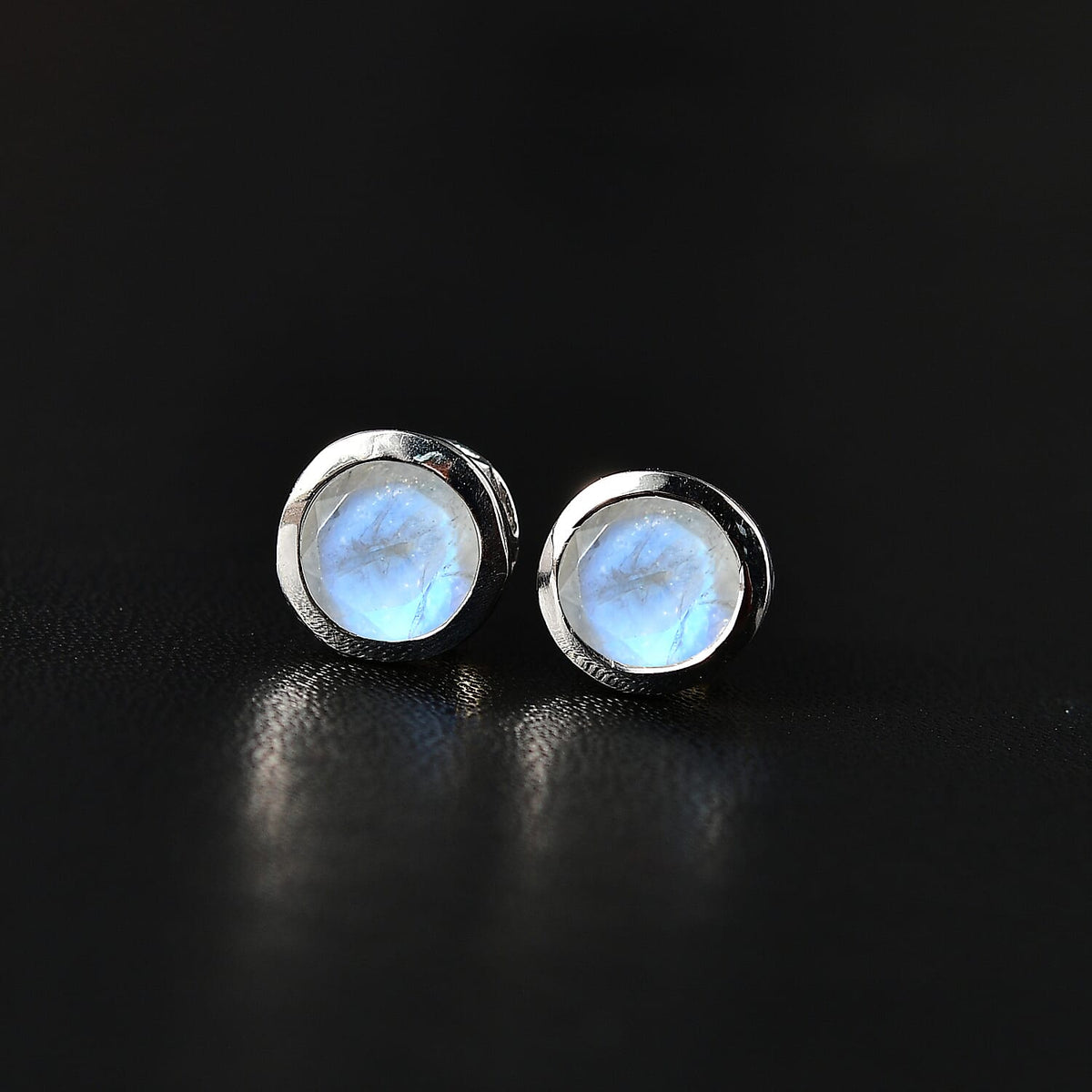 Moon Glow Stone Solitaire Stud Earrings in Rhodium Overlay Sterling Silver 1.648  Ct. 7781992 3