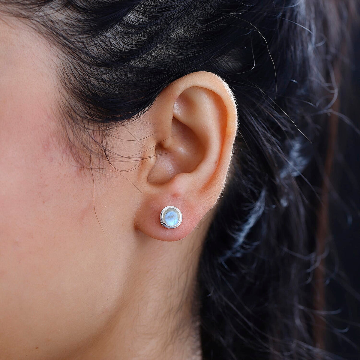 Moon Glow Stone Solitaire Stud Earrings in Rhodium Overlay Sterling Silver 1.648  Ct. 7781992 4