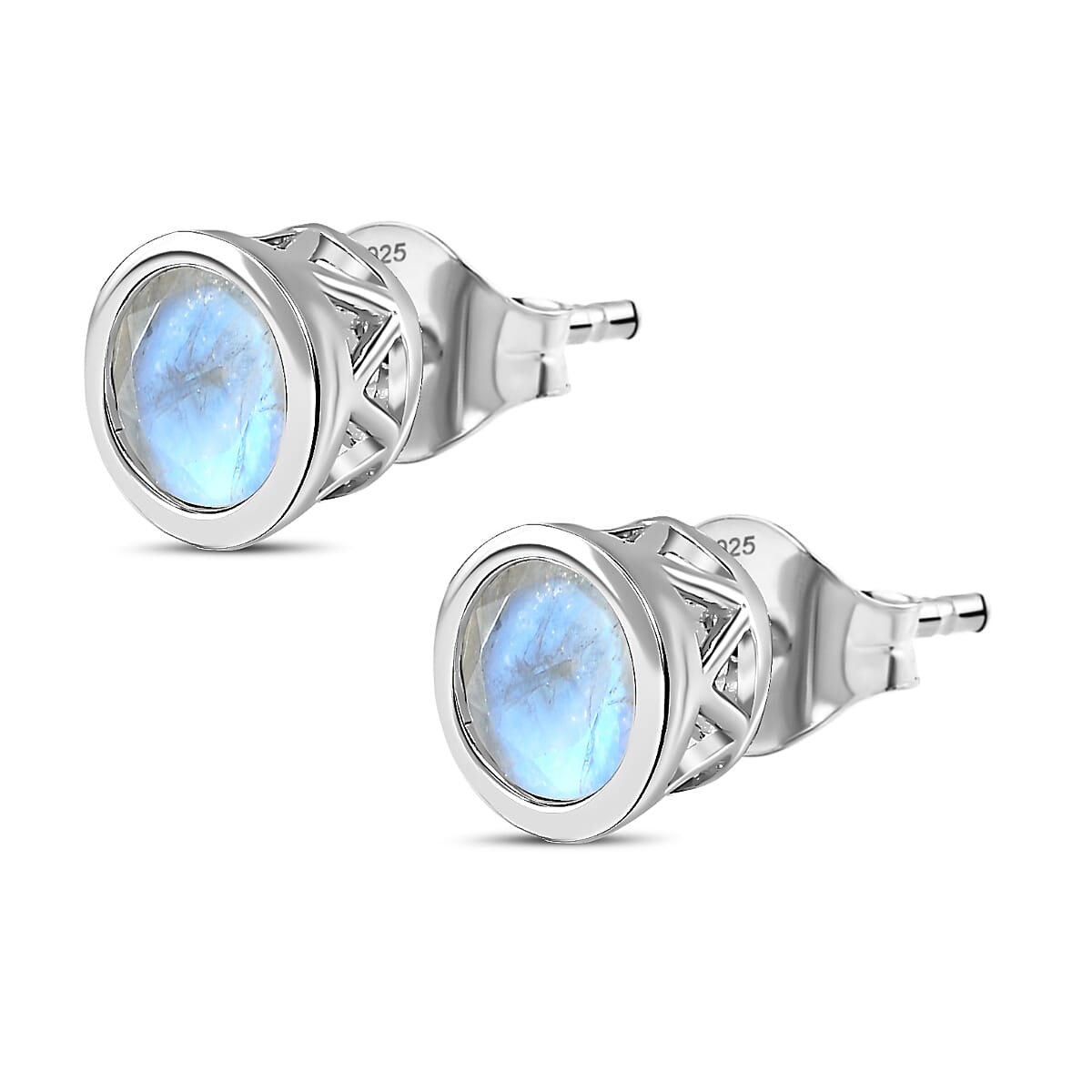Moon Glow Stone Solitaire Stud Earrings in Rhodium Overlay Sterling Silver 1.648  Ct. 7781992 5