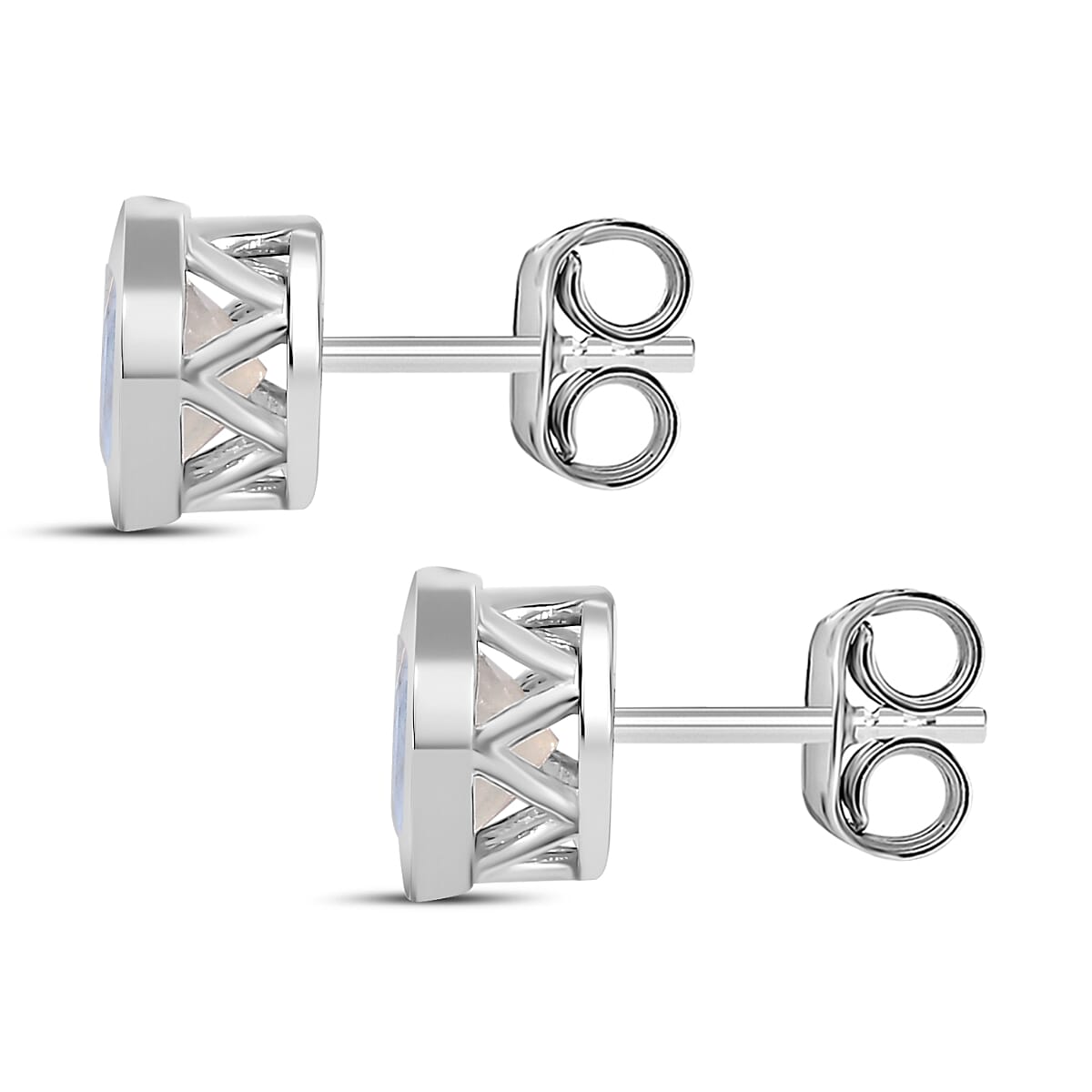 Moon Glow Stone Solitaire Stud Earrings in Rhodium Overlay Sterling Silver 1.648  Ct. 7781992 6