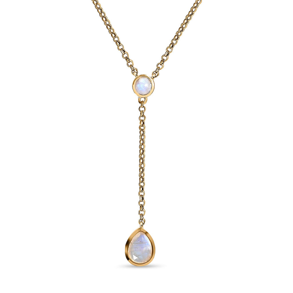 Premium Rainbow Moonstone Necklace (Size - 20) in 18K Yellow Gold Vermeil Plated Sterling Silver 2.17 Ct.