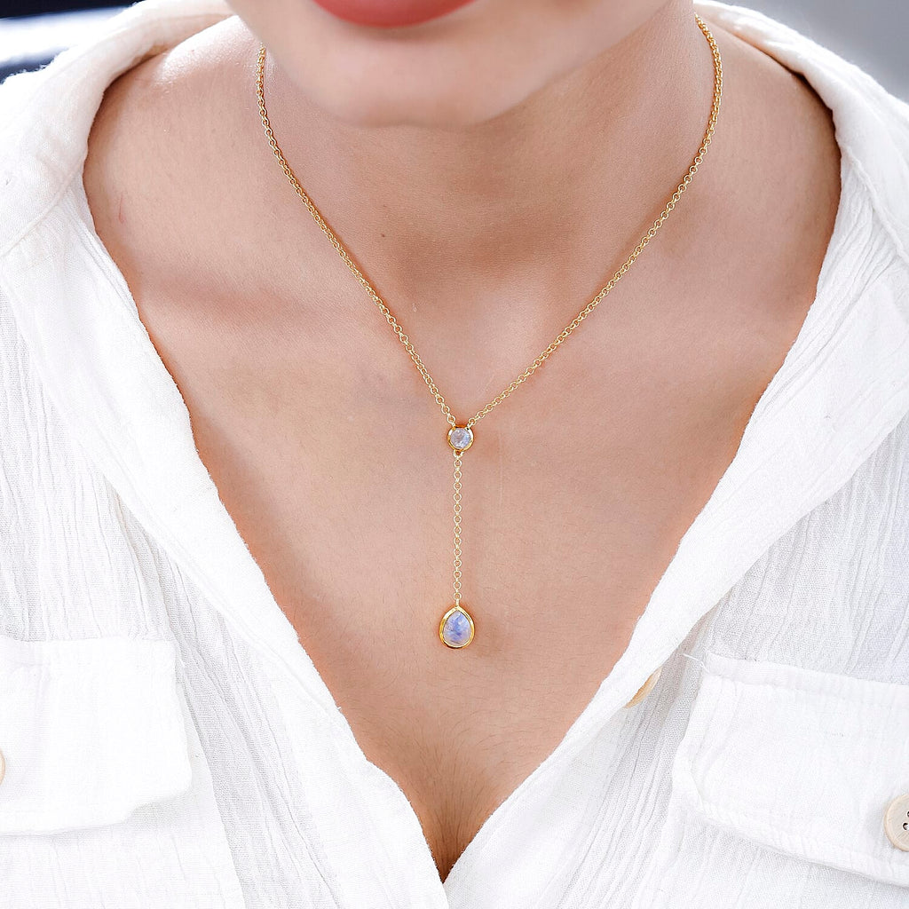 Premium Rainbow Moonstone Necklace (Size - 20) in 18K Yellow Gold Vermeil Plated Sterling Silver 2.17 Ct.