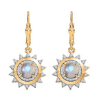 Premium Rainbow Moonstone & Moissanite Earrings in 18K Yellow Gold Vermeil Plated Sterling Silver 2.52 Ct.