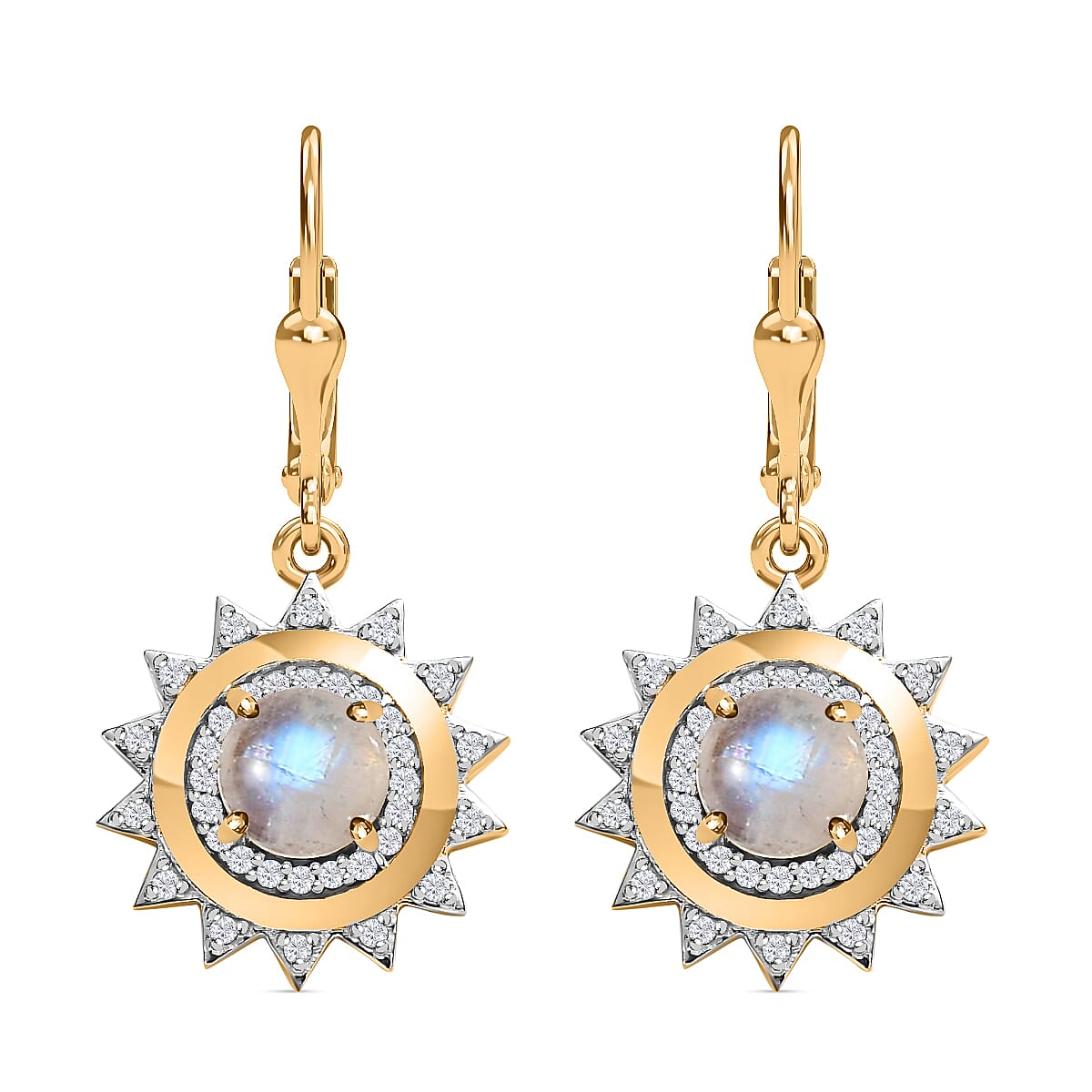 Premium Rainbow Moonstone and Moissanite Earrings in 18K Yellow Gold Vermeil Plated Sterling Silver 2.52 Ct. 7532639 0