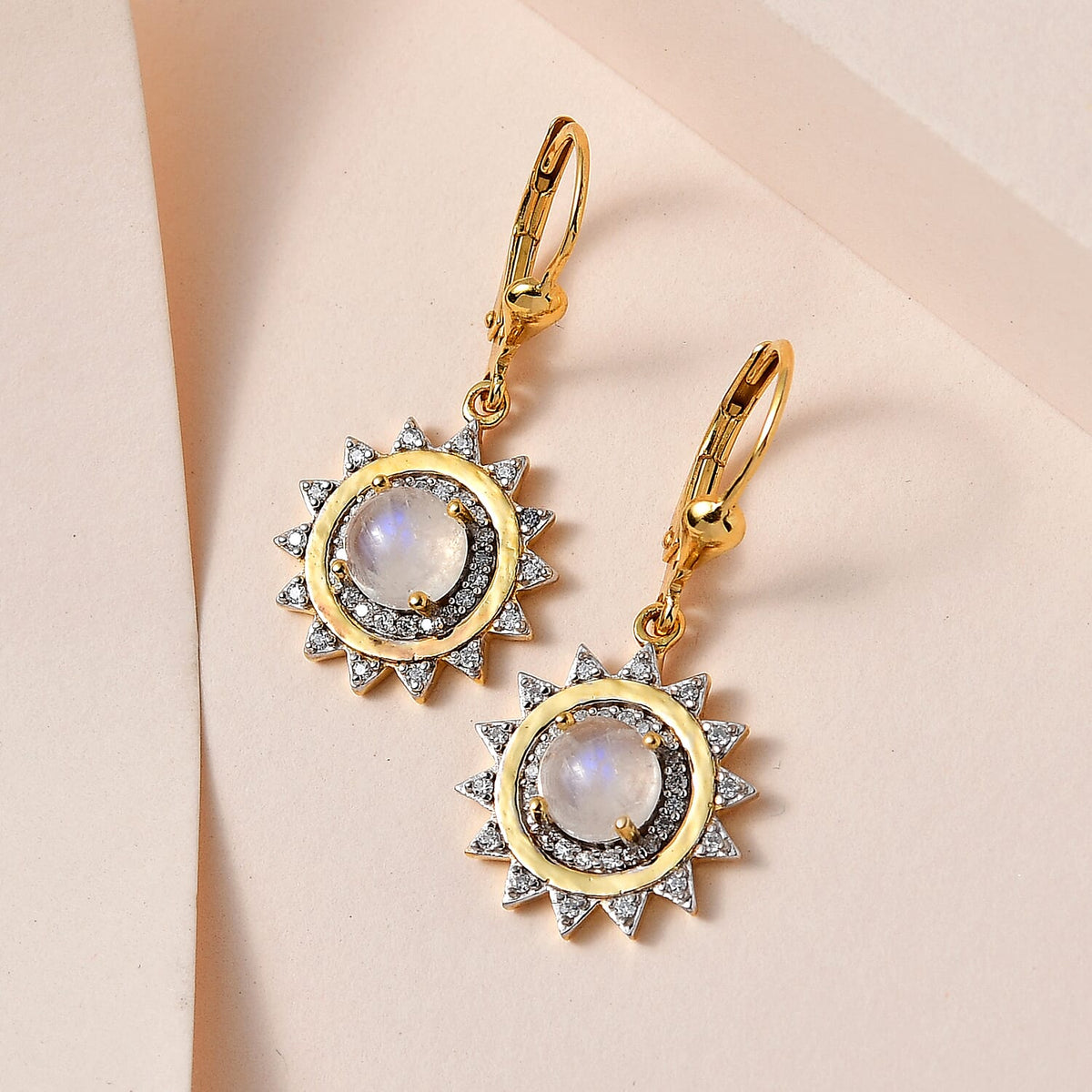 Premium Rainbow Moonstone and Moissanite Earrings in 18K Yellow Gold Vermeil Plated Sterling Silver 2.52 Ct. 7532639 1