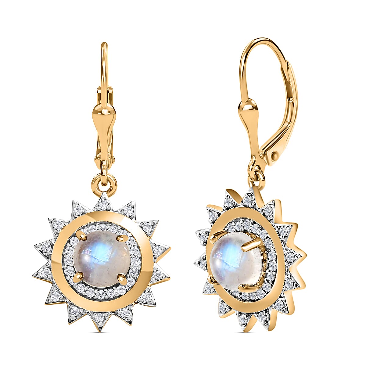 Premium Rainbow Moonstone and Moissanite Earrings in 18K Yellow Gold Vermeil Plated Sterling Silver 2.52 Ct. 7532639 3