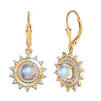 Premium Rainbow Moonstone & Moissanite Earrings in 18K Yellow Gold Vermeil Plated Sterling Silver 2.52 Ct.