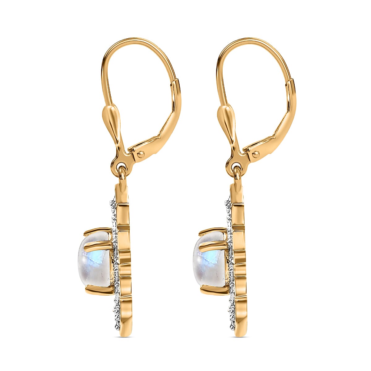 Premium Rainbow Moonstone and Moissanite Earrings in 18K Yellow Gold Vermeil Plated Sterling Silver 2.52 Ct. 7532639 4