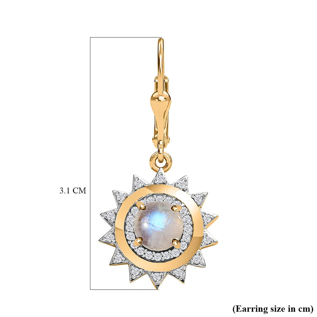 Premium Rainbow Moonstone & Moissanite Earrings in 18K Yellow Gold Vermeil Plated Sterling Silver 2.52 Ct.