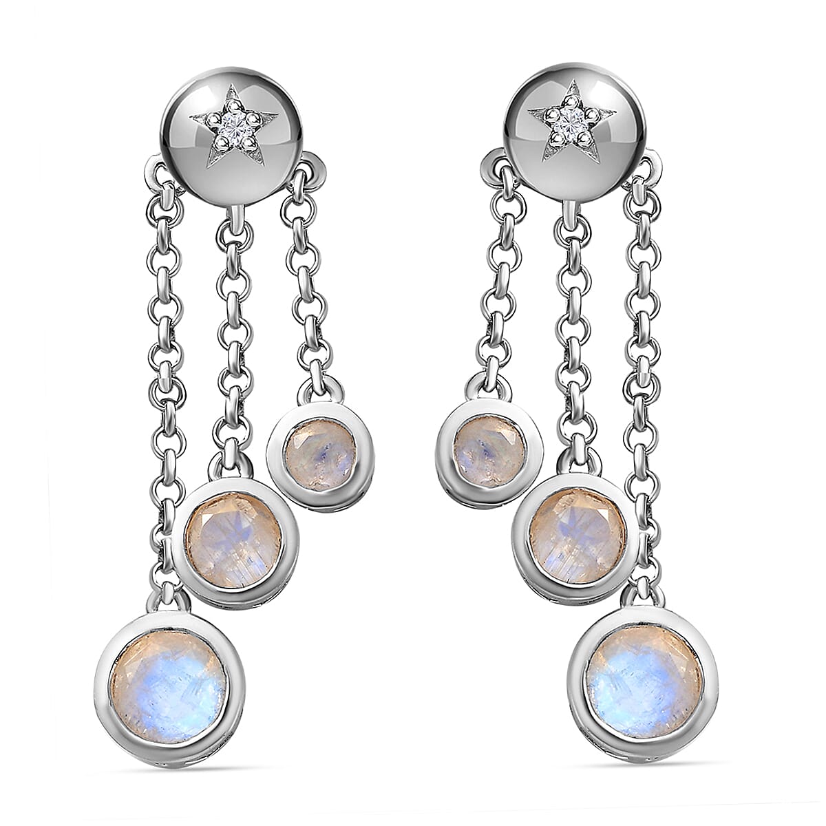 Premium Rainbow Moonstone and Moissanite Earrings in Platinum Overlay Sterling Silver 3.23 Ct. 7533253 0