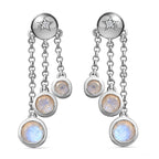 Premium Rainbow Moonstone & Moissanite Earrings in Platinum Overlay Sterling Silver 3.23 Ct.