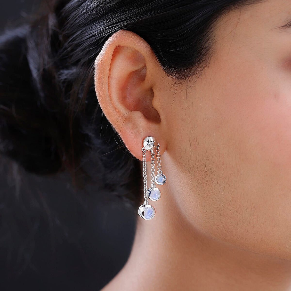 Premium Rainbow Moonstone and Moissanite Earrings in Platinum Overlay Sterling Silver 3.23 Ct. 7533253 3