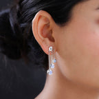 Premium Rainbow Moonstone & Moissanite Earrings in Platinum Overlay Sterling Silver 3.23 Ct.