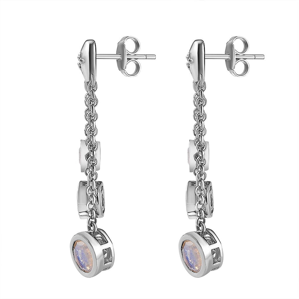 Premium Rainbow Moonstone & Moissanite Earrings in Platinum Overlay Sterling Silver 3.23 Ct.