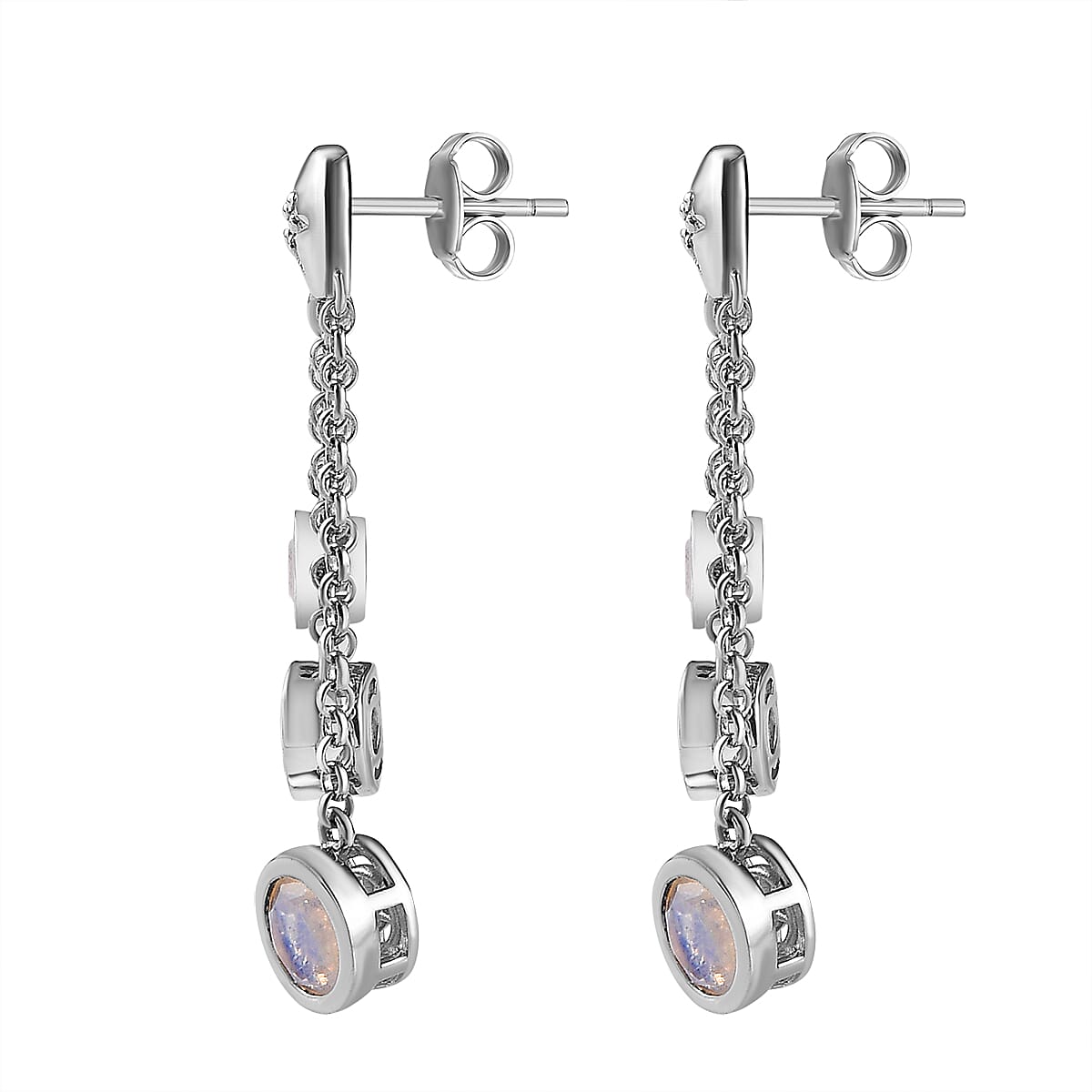Premium Rainbow Moonstone and Moissanite Earrings in Platinum Overlay Sterling Silver 3.23 Ct. 7533253 5