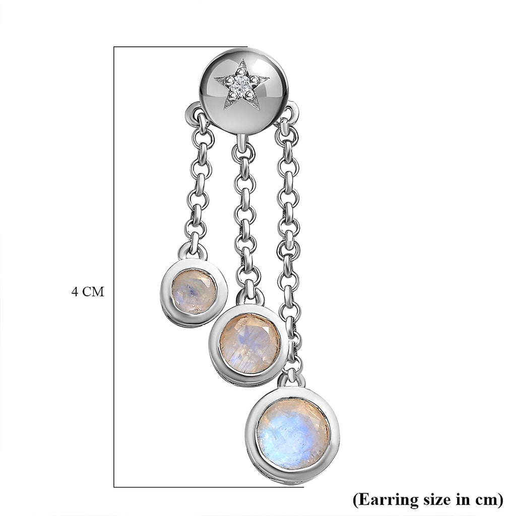 Premium Rainbow Moonstone & Moissanite Earrings in Platinum Overlay Sterling Silver 3.23 Ct.