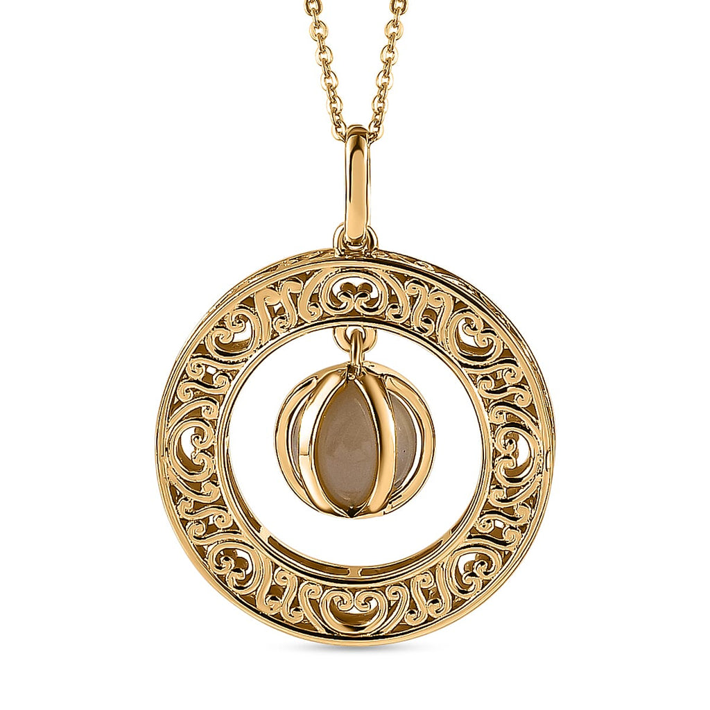 Moon Glow Stone Solitaire Pendant with Chain (Size 20) in 18K Yellow Gold Vermeil Plated Sterling Silver 6.50 Ct, Silver Wt 6.80 GM