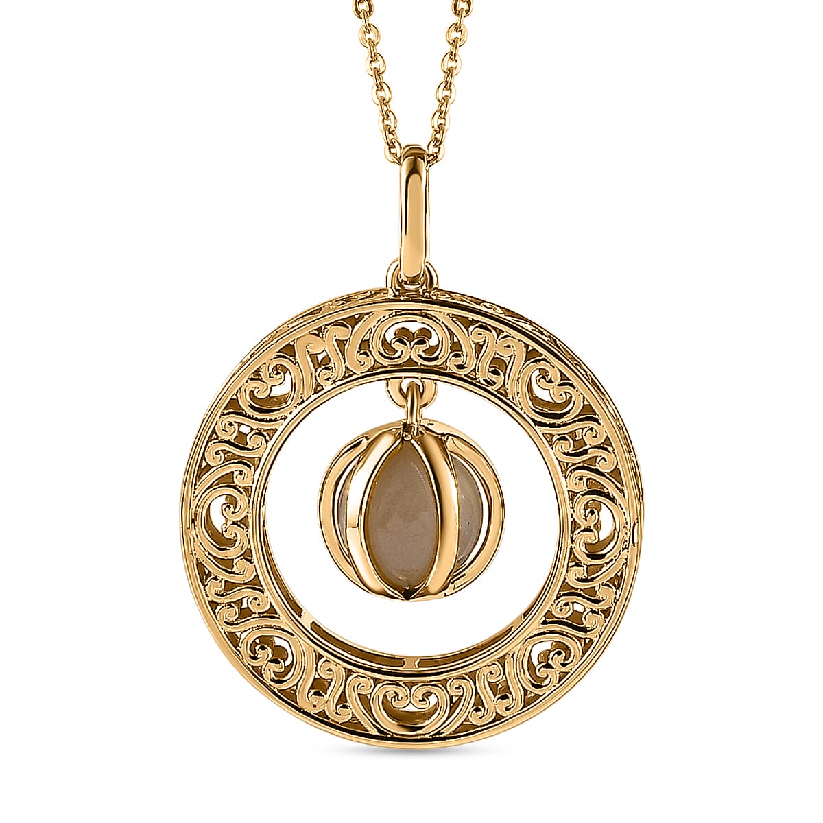 Moon Glow Stone Solitaire Pendant with Chain (Size 20) in 18K Yellow Gold Vermeil Plated Sterling Silver 6.50 Ct, Silver Wt 6.80 GM 4234456 0