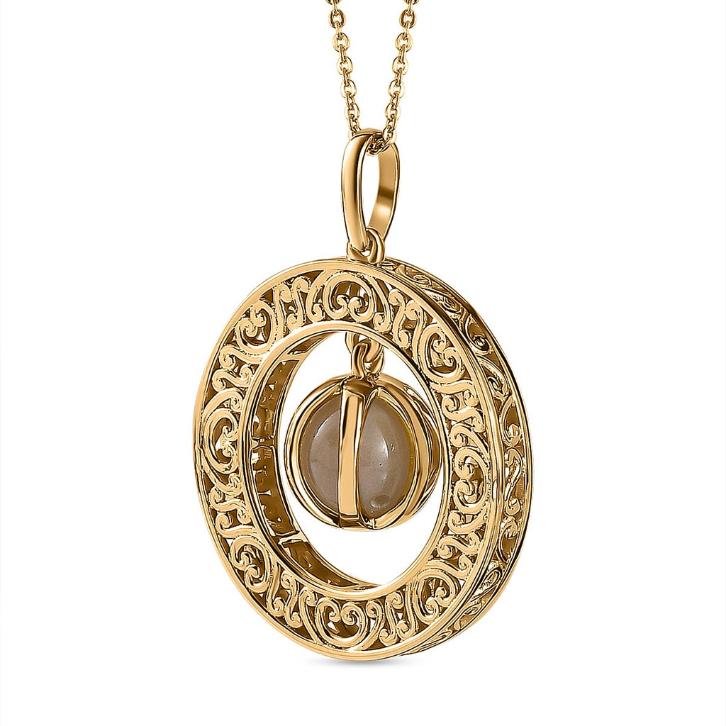 Moon Glow Stone Solitaire Pendant with Chain (Size 20) in 18K Yellow Gold Vermeil Plated Sterling Silver 6.50 Ct, Silver Wt 6.80 GM