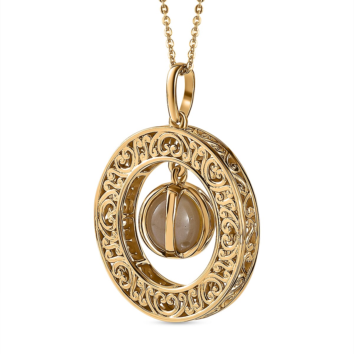 Moon Glow Stone Solitaire Pendant with Chain (Size 20) in 18K Yellow Gold Vermeil Plated Sterling Silver 6.50 Ct, Silver Wt 6.80 GM 4234456 4