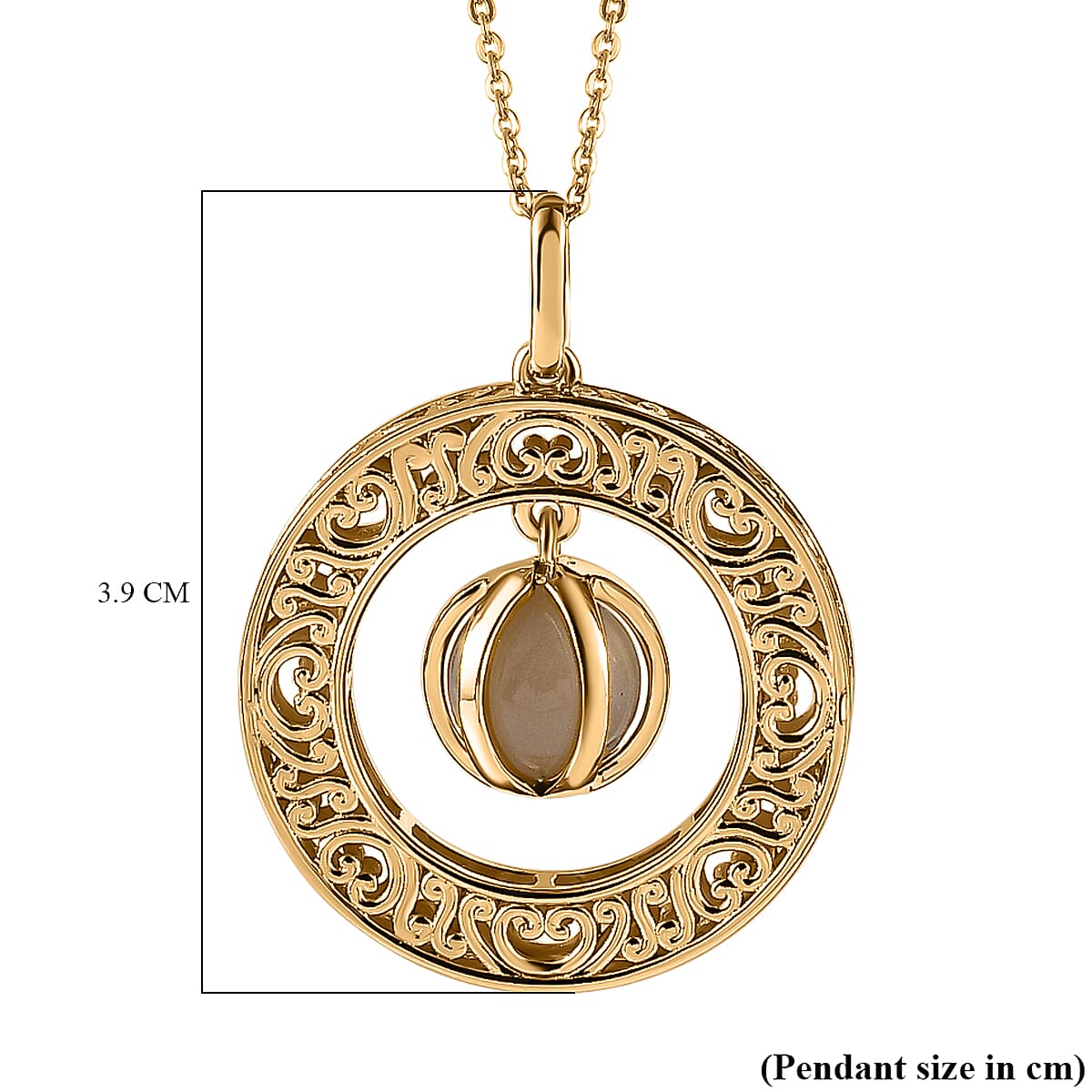 Moon Glow Stone Solitaire Pendant with Chain (Size 20) in 18K Yellow Gold Vermeil Plated Sterling Silver 6.50 Ct, Silver Wt 6.80 GM 4234456 6
