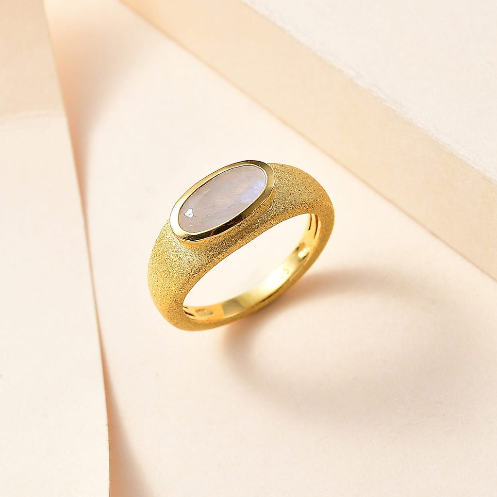 Moon Glow Moonstone Solitaire Ring in 18K YG Vermeil Plated Sterling Silver 1.18 Ct