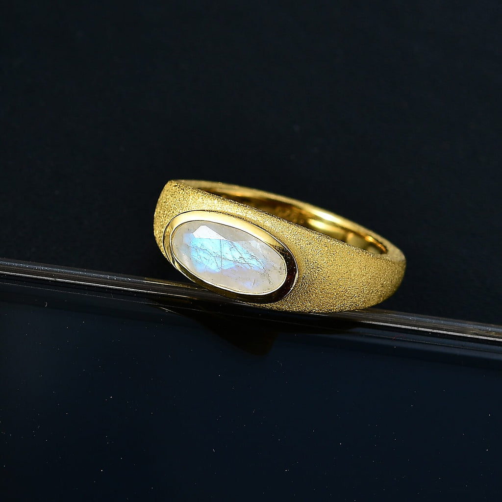 Moon Glow Moonstone Solitaire Ring in 18K YG Vermeil Plated Sterling Silver 1.18 Ct